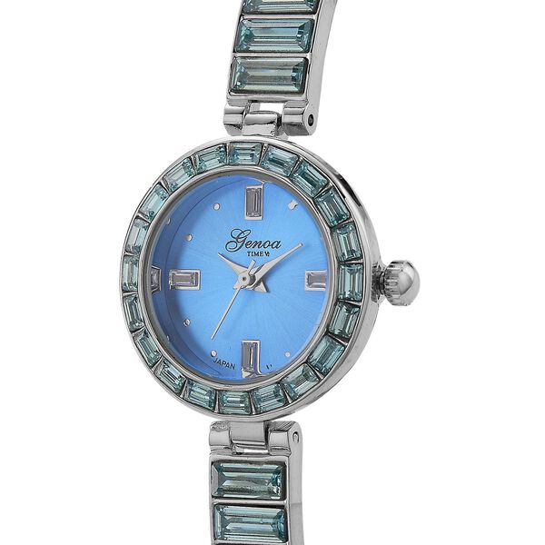 GENOA Time V2, Aquamarin-farbene Zirkonia, Kristalluhr, japanisches Uhrwerk, 316L Edelstahl, Blau image number 4