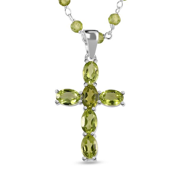 Nat&uuml;rliche Peridot-Kreuz-Anh&auml;nger-Halskette in Silber, 16,22 ct.