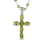 Natürliche Peridot-Kreuz-Anhänger-Halskette in Silber, 16,22 ct. image number 0