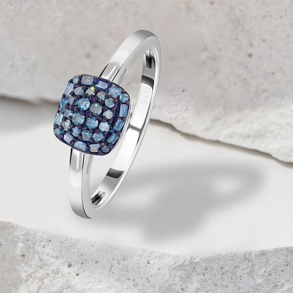 Blauer Diamant Ring, 925 Silber platiniert (Größe 19.00) ca. 0.25 ct image number 1