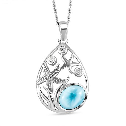 AA Larimar und weißer Zirkon-Anhänger mit Kette, 925 Silber platiniert ca. 2,28 ct image number 0