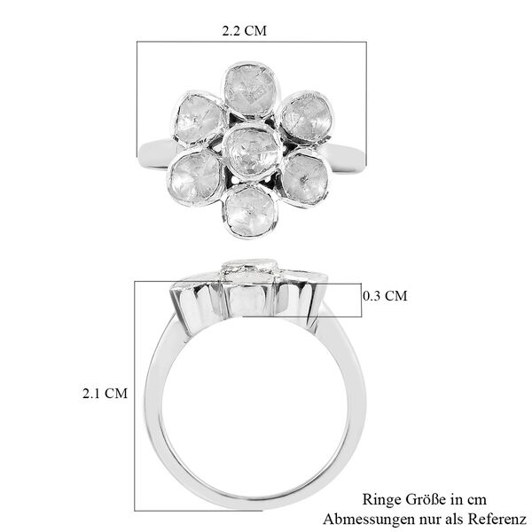 Handgearbeiteter Polki Diamant Blumen Ring 925 Silber Platin-Überzug image number 5