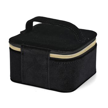 Samt-Schmuckbox mit 4 transparenten Schmuckbeuteln, 12x12x7 cm, Schwarz
