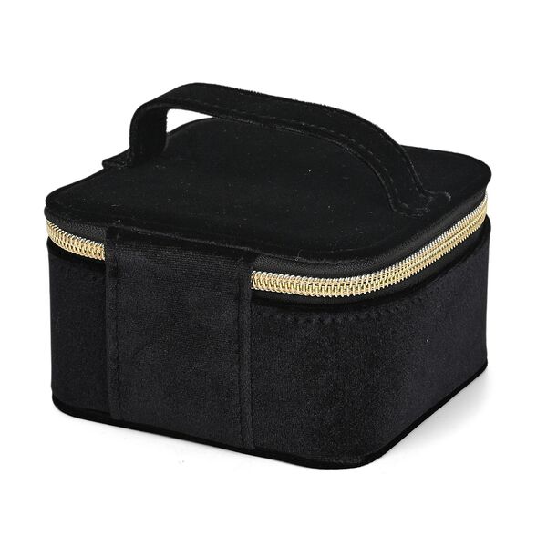 Samt-Schmuckbox mit 4 transparenten Schmuckbeuteln, 12x12x7 cm, Schwarz image number 4