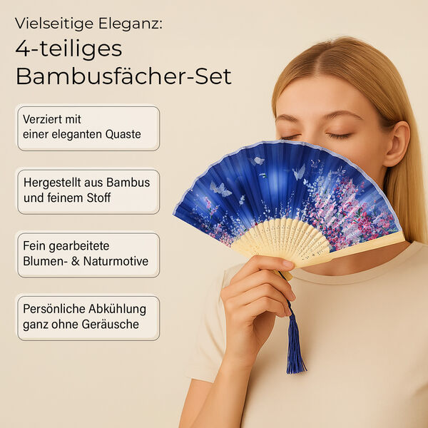 4-teiliges Fächer-Set mit Quasten, 21x3x1,1cm, Schwarz, grau, rosa und blau image number 2