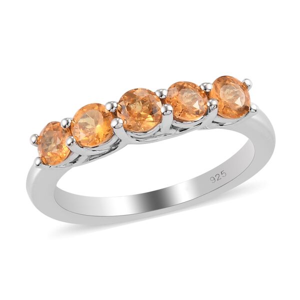 Spessartin Granat 5 Stein Ring 925 Silber Platin-&Uuml;berzug image number 4