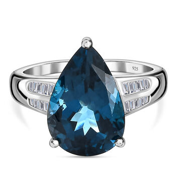 London Blau Topas und Diamant Ring 925 Silber platiniert (Gr&ouml;&szlig;e 16.00) ca. 5,75 ct