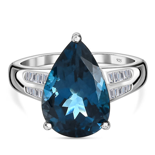 London Blau Topas und Diamant Ring 925 Silber platiniert  ca. 5,75 ct
