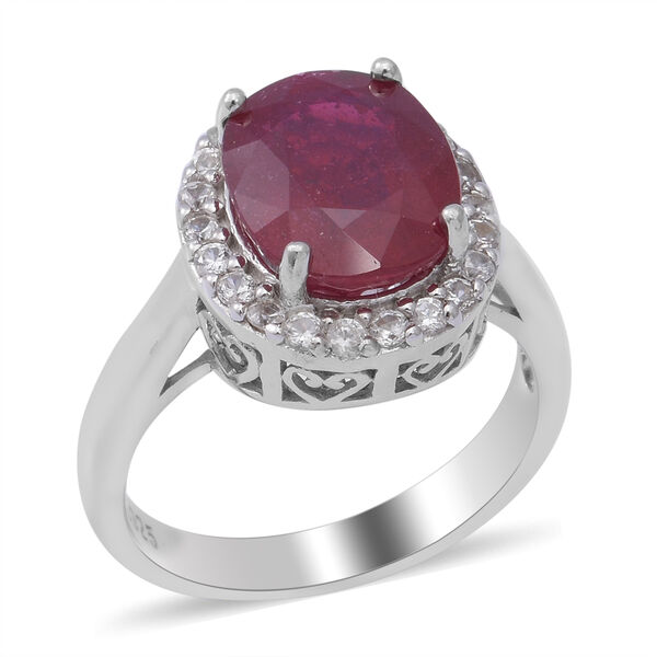 Niassa Rubin und Zirkon Halo Ring 925 Silber Platin Überzug image number 3