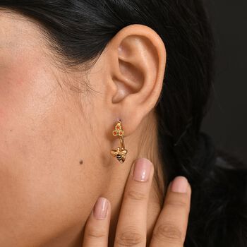 AA Kanchanaburi Blauer Saphir, AAA Mexikanischer Purpurroter Feueropal Ohrringe 925 Silber 750 Gelb Vergoldet ca. 0.24 ct