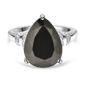 Schungit und weißer Zirkon-Ring, 925 Silber rhodiniert  ca. 5,55 ct