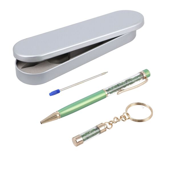 3er Set - Notizbuch mit Einband aus 100% echtem Leder, Kugelschreiber und Schlüsselanhänger gefüllt mit echtem Chromdiopsid image number 7