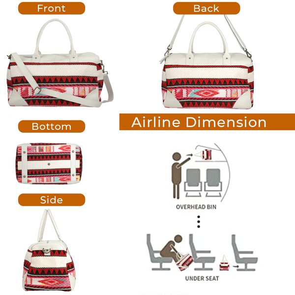 Stilvolle Weekender-Tasche aus 100% echtem Leder mit handgewebtem Dekor, wei&szlig; image number 5