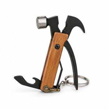  Bambus Schl&uuml;sselanh&auml;nger Multitool Hammer Braun