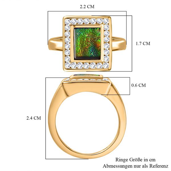 Ammolit, Wei&szlig;er Zirkon Baguetteschliff Ring, 925 Silber, 750 Gelbgold Vermeil (Gr&ouml;&szlig;e 21.00) ca. 2.76 ct image number 7