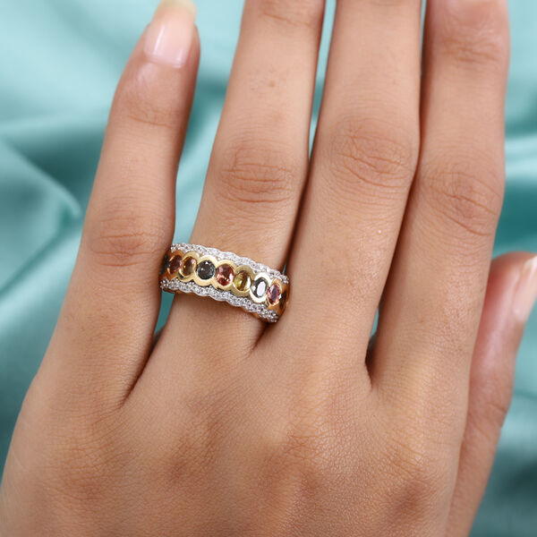 Mehrfarbig Saphir und Zirkon Ring 925 Silber 585 Vergoldet image number 3