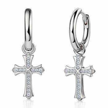 Zirkonia Kreuz-Ohrringe, Messing rhodiniert