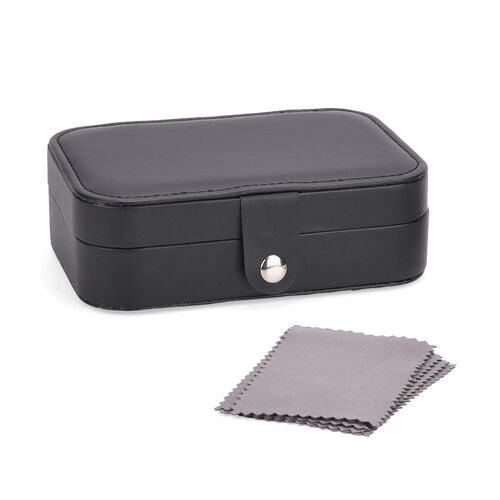"1 Jewelry box + 10 pcs Silver polish cloth  PU Jewelry Organizer with button Closure  (6.75""x 4.5""x2"") ,16.5x11.5x5.5cm, (Hold Upto 5 Hooks, 10 Pairs of Ear Nails, 6 Rings Slot, 20 Earrings Hole) material:PU Color:Black  10pcs Anti Tarnish Silver Poli image number 1