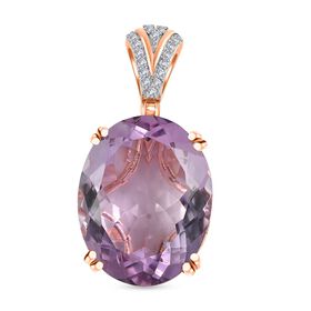 Rose De France Amethyst, weißer Zirkon Anhänger, 925 Silber Roségold Vermeil ca. 25.52 ct