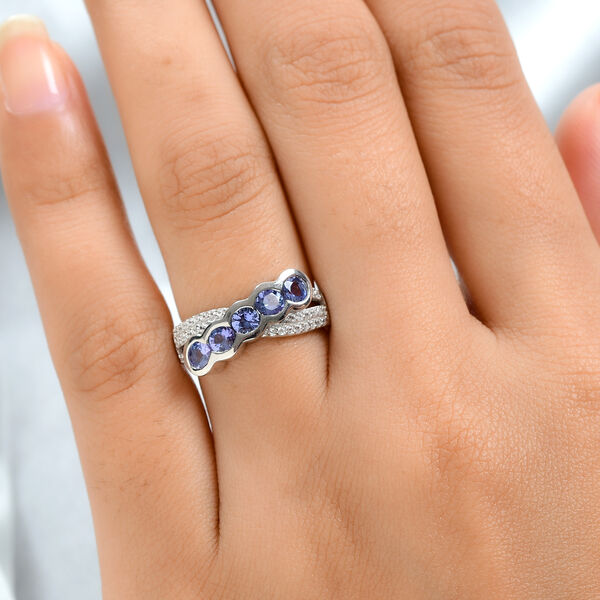 Tansanit und Zirkon Ring 925 Silber platiniert  ca. 1,12 ct image number 3