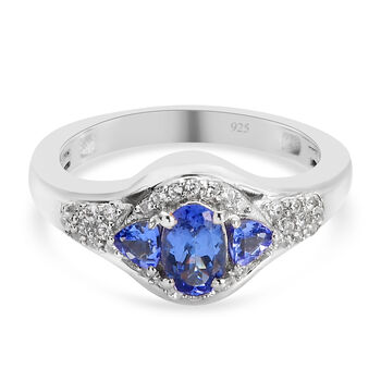 Tansanit und Zirkon Ring 925 Silber platiniert (Gr&ouml;&szlig;e 16.00) ca. 0,97 ct