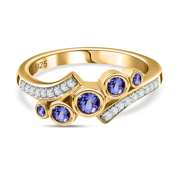 Tansanit und Zirkon-Ring, 925 Silber vergoldet  ca. 0,47 ct