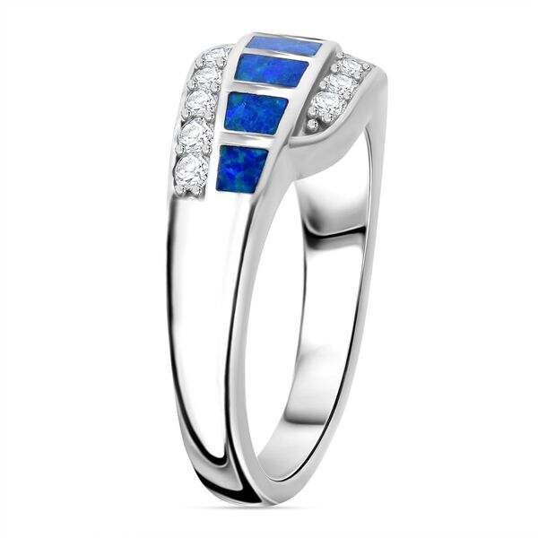 Simulierter Blauer Opal und Zirkonia Ring image number 4