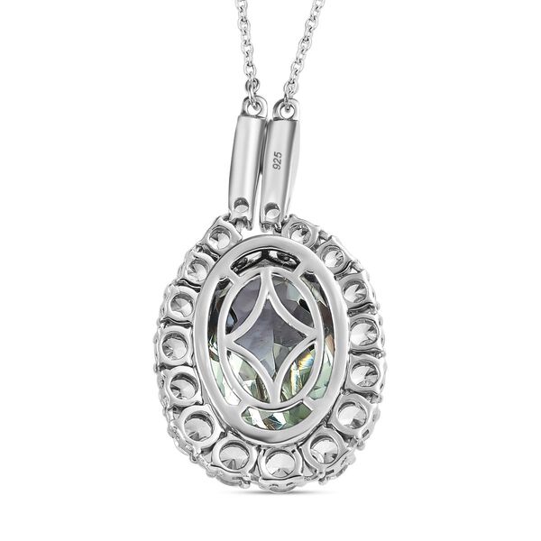 Prasiolith, wei&szlig;er Zirkon Anh&auml;nger mit Kette, ca. 50 cm, 925 Silber platiniert ca. 15.10 ct image number 5