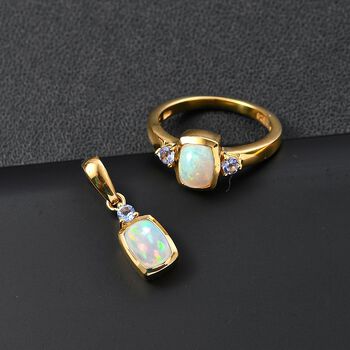 AA Nat&uuml;rlicher, &auml;thiopischer Welo Opal Schmuckset 925 Silber vergoldet ca. 1,38 ct.