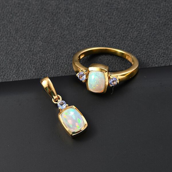 AA Nat&uuml;rlicher, &auml;thiopischer Welo Opal Schmuckset 925 Silber vergoldet ca. 1,38 ct. image number 3