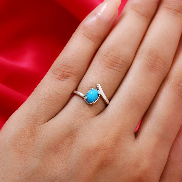 Nat&uuml;rlicher Sleeping Beauty T&uuml;rkis Solit&auml;r Ring 925 Silber Platin-&Uuml;berzug image number 3