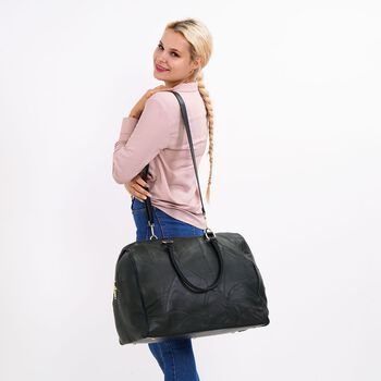 Stylische Patchwork-Reisetasche aus Schafsleder, schwarz