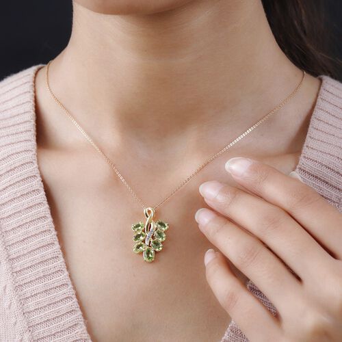 Natürlicher Peridot und weißer Zirkon Anhänger, 925 Silber vergoldet ca. 3.46 ct image number 1
