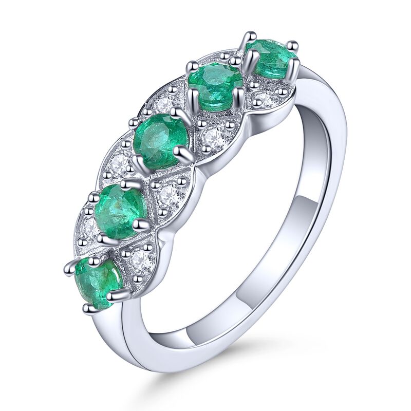 AAA Kagem sambischer Smaragd und Zirkon 5-Stein-Ring, 925 Silber rhodiniert  ca. 1,16 ct image number 0
