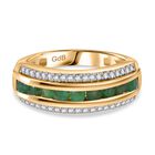 Kagem Sambischer Smaragd, Weißer Zirkon Ring, Goldfarben (Größe 20.00) ca. 0.95 ct