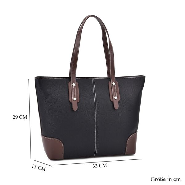 Echtleder Modische, geräumige Kontrastfarbene Tasche, 33x13x29 cm, Schwarz image number 7
