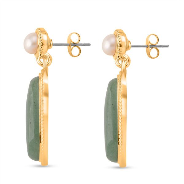 Gr&uuml;ner Aventurin, Wei&szlig;e S&uuml;&szlig;wasser Perle Ohrringe, golfarben image number 3