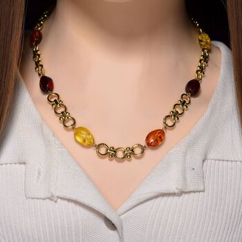 Simulierte Mehrfarbige Bernstein Halskette ca. 50 cm + 5 cm Extender, goldfarben