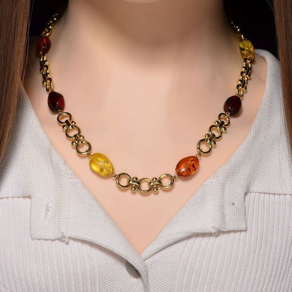 Simulierte Mehrfarbige Bernstein Halskette ca. 50 cm + 5 cm Extender, goldfarben image number 2
