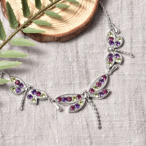 LucyQ Dragonfly Collection- natürliche Hebei-Peridot, Rhodolith-Granat und Amethyst-Halskette, 925 Silber rhodiniert, 4,52 ct. image number 1