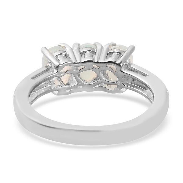Nat&uuml;rlicher &Auml;thiopischer Opal und Zirkon 3 Stein Ring 925 Silber Platin-&Uuml;berzug image number 6