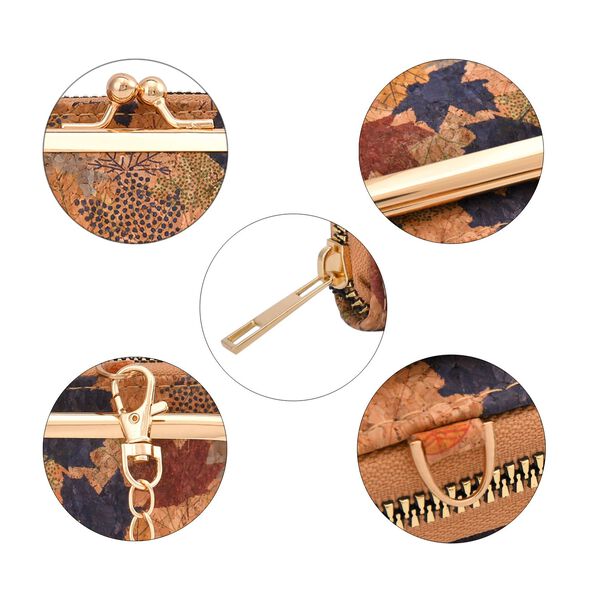 Khaki und Blattmuster Kork Crossbody Tasche mit RFID Schutz image number 6