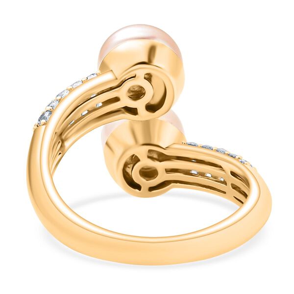 Weiße Süßwasser Perle (7.5-8 mm), Pfirsich-Süßwasser Perle (7.5-8mm) Ring Nickelfreies Messing 750 Gelb Vergoldet (Größe 17.00) 6.03 ct image number 6