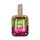 Wassermelonen Quarz Triplette, Weißer Zirkon Anhänger 925 Silber 750 Gelbgold Vermeil ca. 8.83 ct