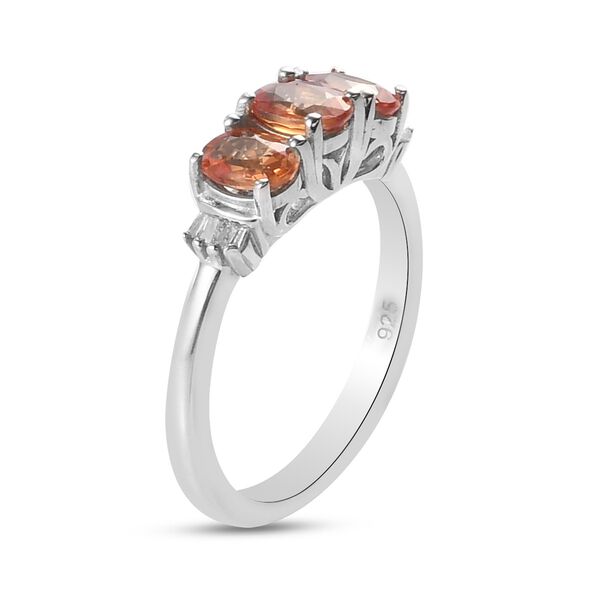Orange Saphir und Diamant 3 Stein Ring 925 Silber Platin-&Uuml;berzug image number 5