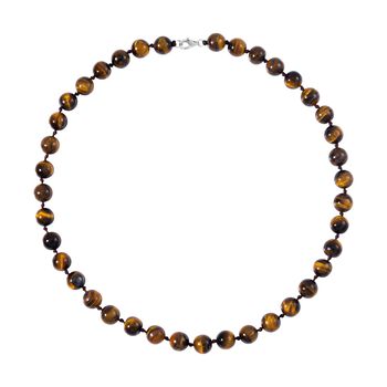 Gelbes Tigerauge Halskette, (9-11mm), ca. 50 cm, 925 Silber, ca. 276.50 ct