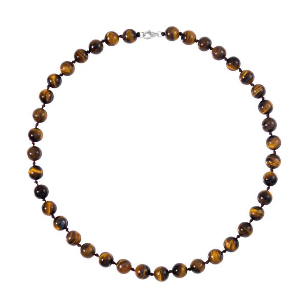 Gelbes Tigerauge Halskette, (9-11mm), ca. 50 cm, 925 Silber, ca. 276.50 ct
