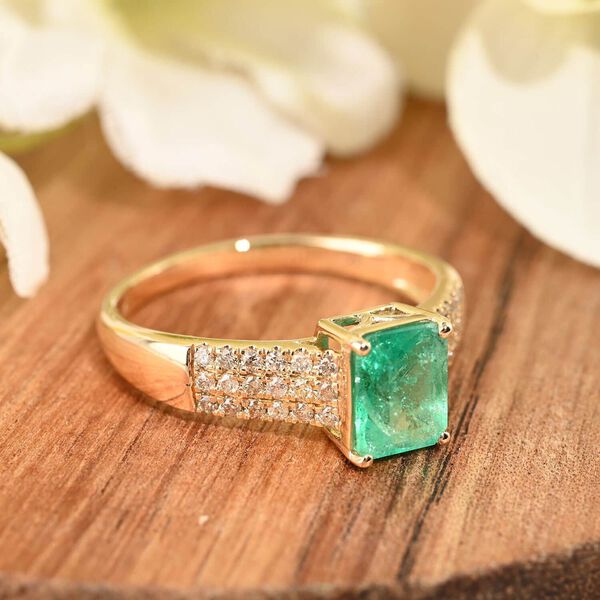 LUXORO AAA Kolumbianischer Smaragd, Wei&szlig;er Diamant Ring, zertifiziert und gepr&uuml;ft, 585 Gold (Gr&ouml;&szlig;e 20.00) ca. 1.65 ct image number 1