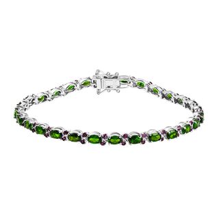 D'joy Nat&uuml;rlicher Chromdiopsid, Nat&uuml;rlicher Rhodolith Granat Armband ca. 19 cm 925 Silber rhodiniert ca. 8.07 ct