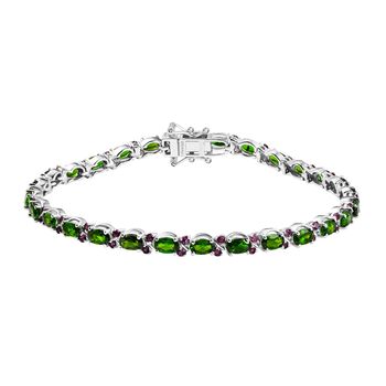 D'joy Nat&uuml;rlicher Chromdiopsid, Nat&uuml;rlicher Rhodolith Granat Armband ca. 19 cm 925 Silber rhodiniert ca. 8.07 ct